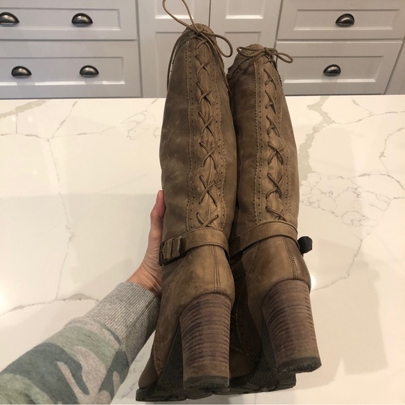Fabianelli Womens Brown Leather Knee High Boots US Size 5.5 Italy Lace Up Retro - Picture 6 of 13